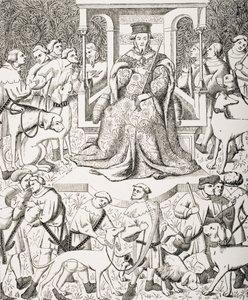 Gaston Phoebus (1331-91) lehrt die Kunst der Jagd, nach einer Miniatur des 15. Jahrhunderts von Phoebus und seinem Stab bei der Jagd auf wilde Tiere und Greifvögel, aus 